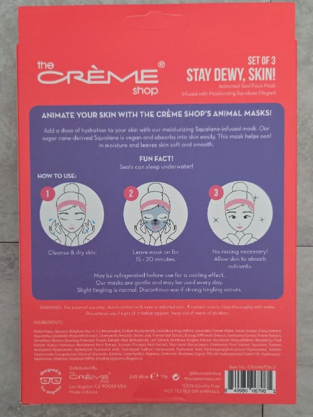 The Creme Shop Stay Dewy, Skin! Animated Seal Face Mask Box Of 3